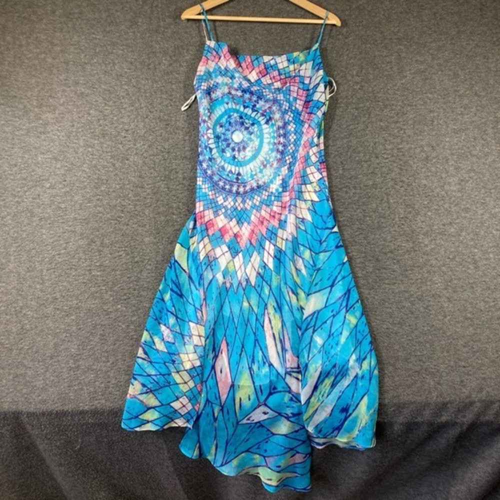 Y2K Giorgio Fiorlini Collection Slip Dress Womens 8 Blue Pink Tie Dye Boho Retro
